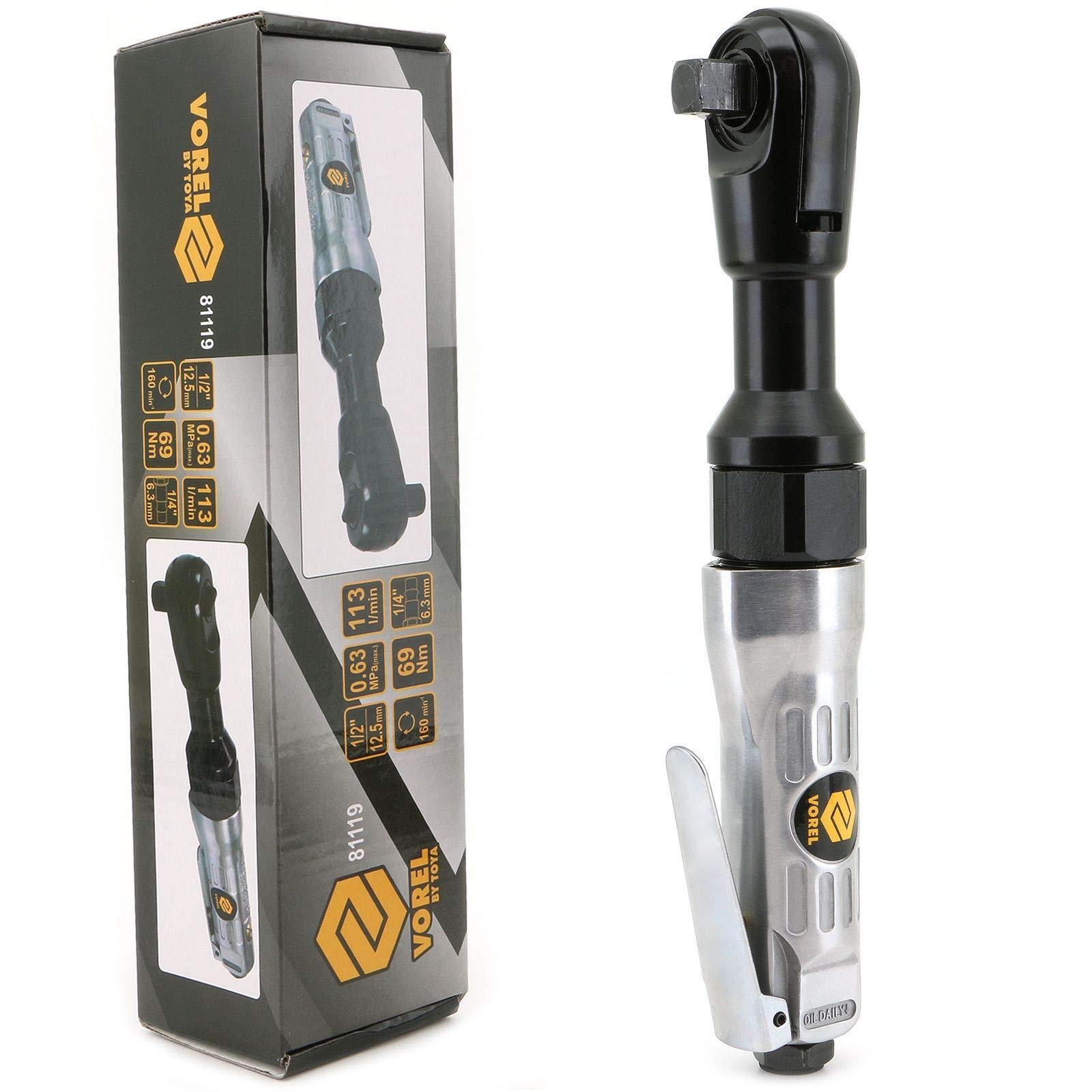 Vorel® Avvitatore a cricchetto ad aria compressa 1/2", 6,3 bar, 69 Nm, 113 l/min, cricchetto ad aria compressa per compressori