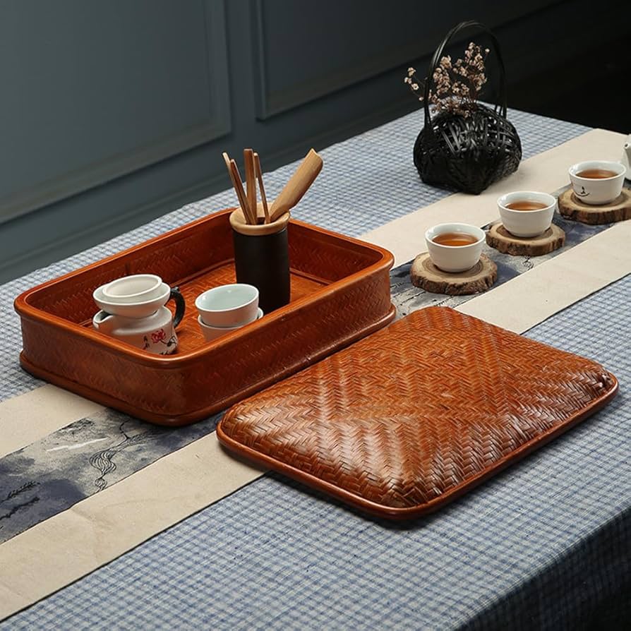 茶道具入れ、木製バスケット Amazon.co.jp: 竹籠 竹篭 収納ケース 編まれた 天然素材 ふた