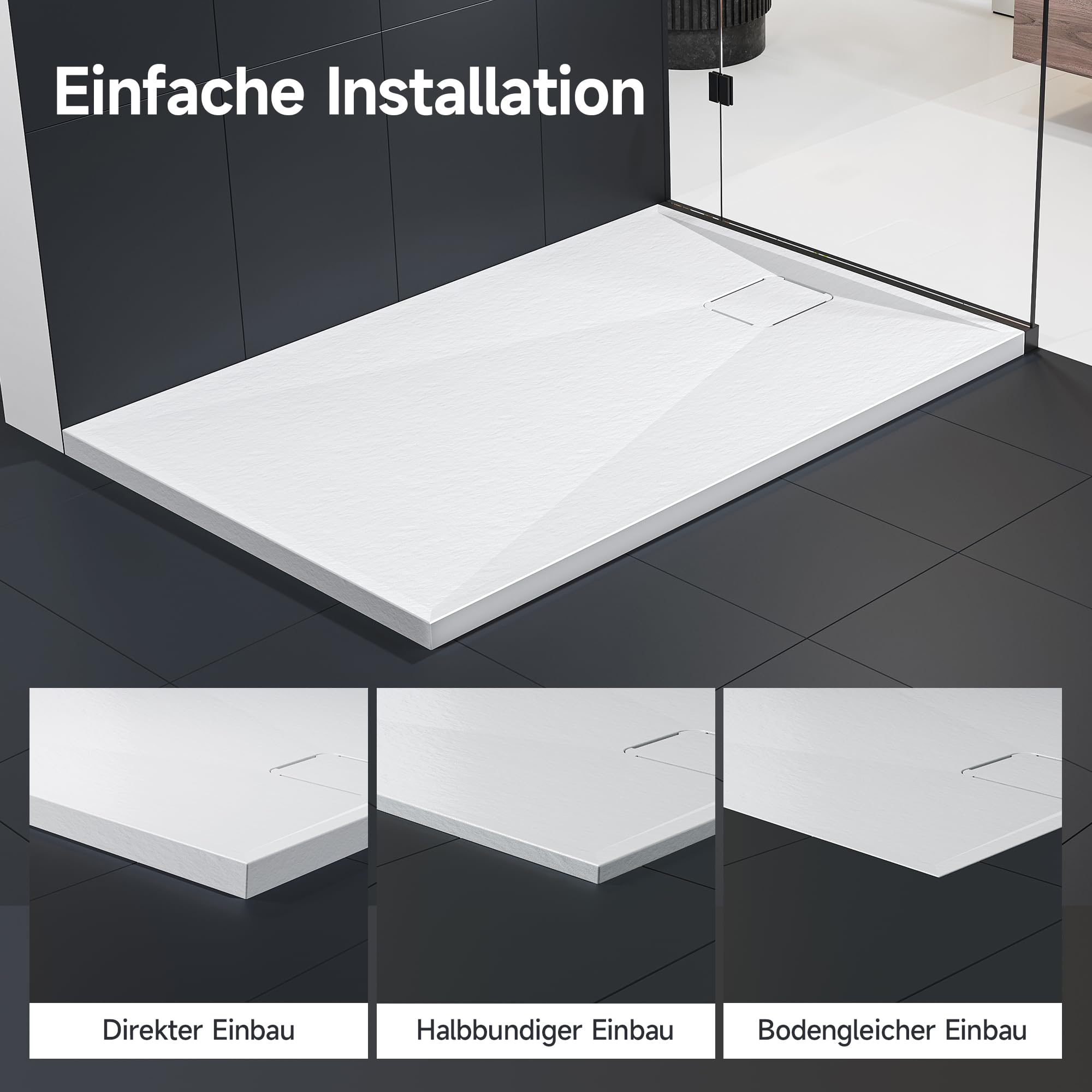 HOROW Plato de ducha acrílico, 120 x 80 x 4 cm, blanco, rectangular, plano, superficie antideslizante, fácil de limpiar con DIN con desagüe, resistente, para baño y ducha