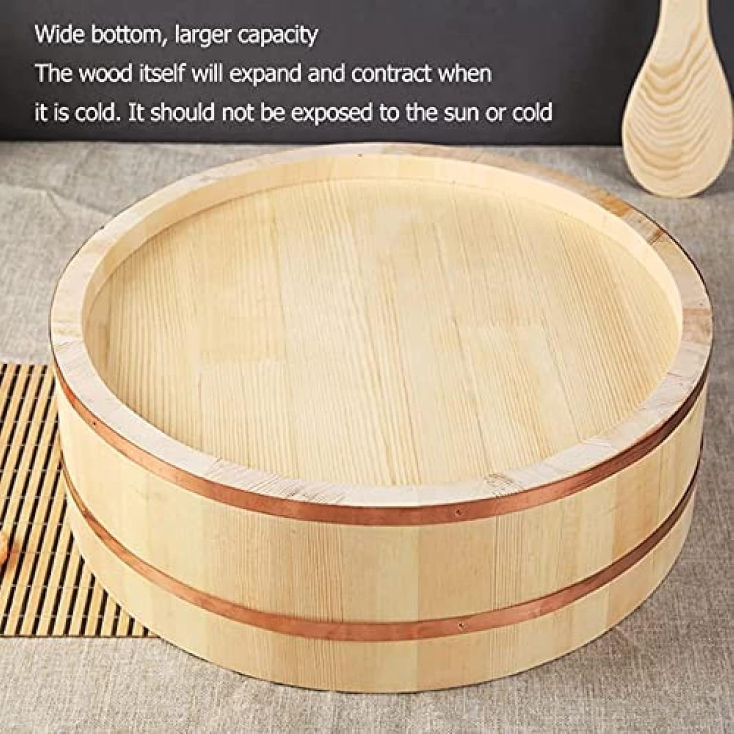 Cuenco de arroz para sushi, recipiente de mezcla de madera, 30 cm, artículos de cocina para preparación de sushi