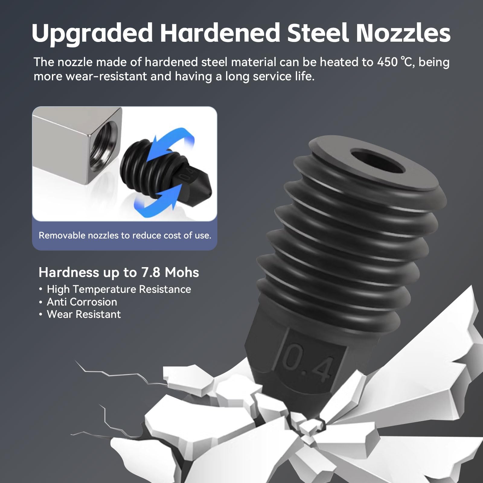 Upgrade Kobra 3 hotend with 0,4 mm Hardened Steel Nozzle Bi-Metal Heatbreak and Silicone Sock Extruder 3D Printer Hot End Replacement Parts Compatible with ANYCUBIC Kobra 3/Kobra 3 Combo