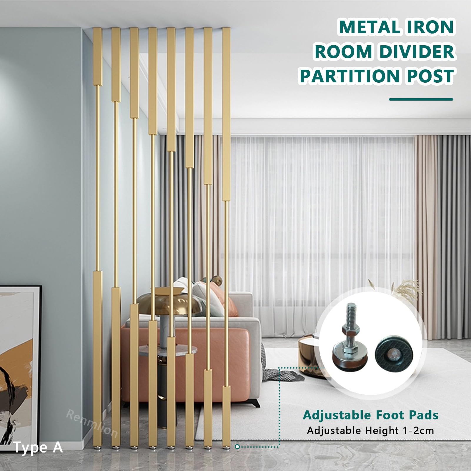 7 separadores de habitación de metal de 112 pulgadas de alto, paneles de división de techo a suelo para decoración de oficina y sala de estar, elegantes separadores de espacio (D 285 cm)