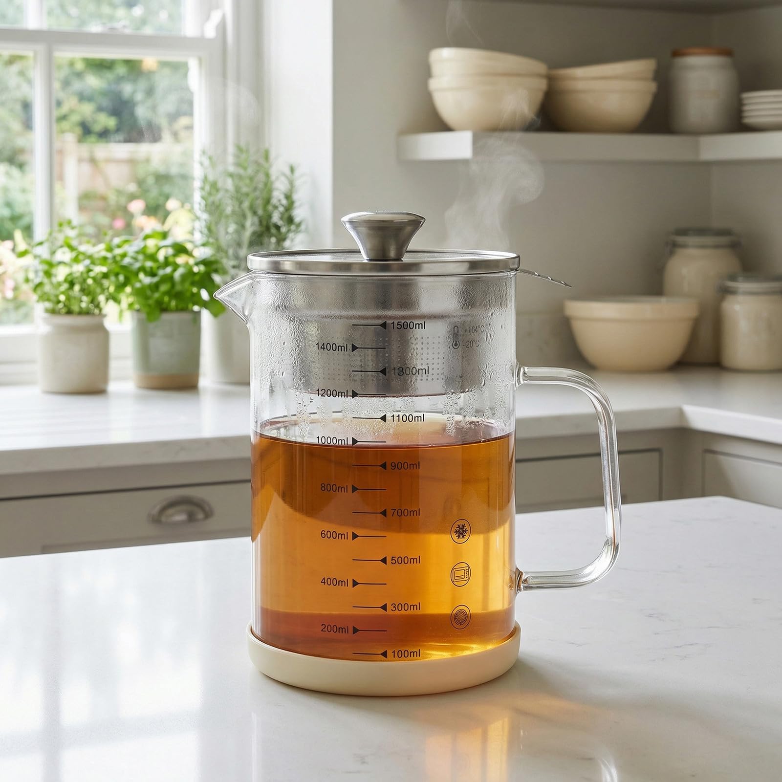 HEMOTON Passoire Métallique 1500ml pour Lait de Soja en Verre et Acier Inoxydable Facile à Ranger à Mailles Fines Carafe à Thé Filtre pour Ustensiles Cuisine