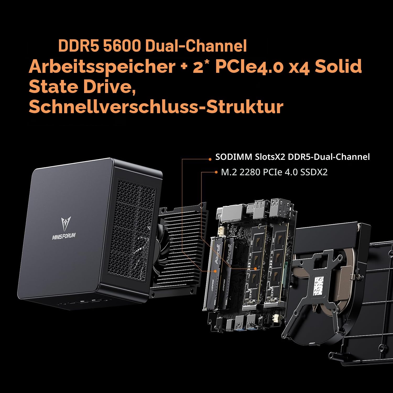 MINIS FORUM UM890 Pro Mini PC - AMD AI Ryzen 9 8945HS, 8 C/16 T, Radeon 780M GPU, 2 x M.2 SSD Slots, DDR5, HDMI 2.1, DP 1.4, 2 x USB4, Oculink, 4xUSB-A, 2xRJ45 2.5G, Wi-Fi 6E & BT 5.2 (Ohne RAM/SDD)