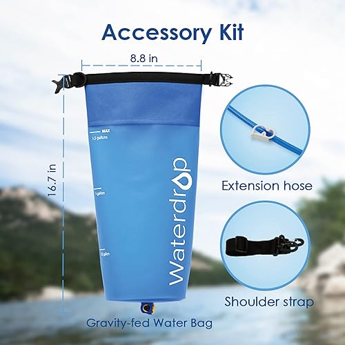 Miniatura 6 de Waterdrop Bolsa de agua de gravedad para camping, viajes, mochileros, senderismo y emergencia, compatible con filtro de agua, flexible plegable,