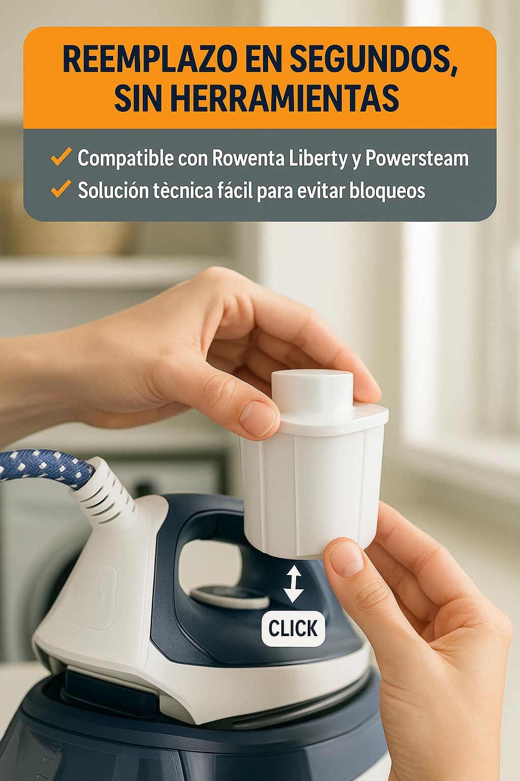 RO Linea Blanca ® Cartucho Antical Compatible Con Rowenta Tefal Calor Liberty Powersteam Centro De Planchado Generador De Vapor Xd9070E0 Juego De 2 Filtros Repuesto Descalcificador Blanco