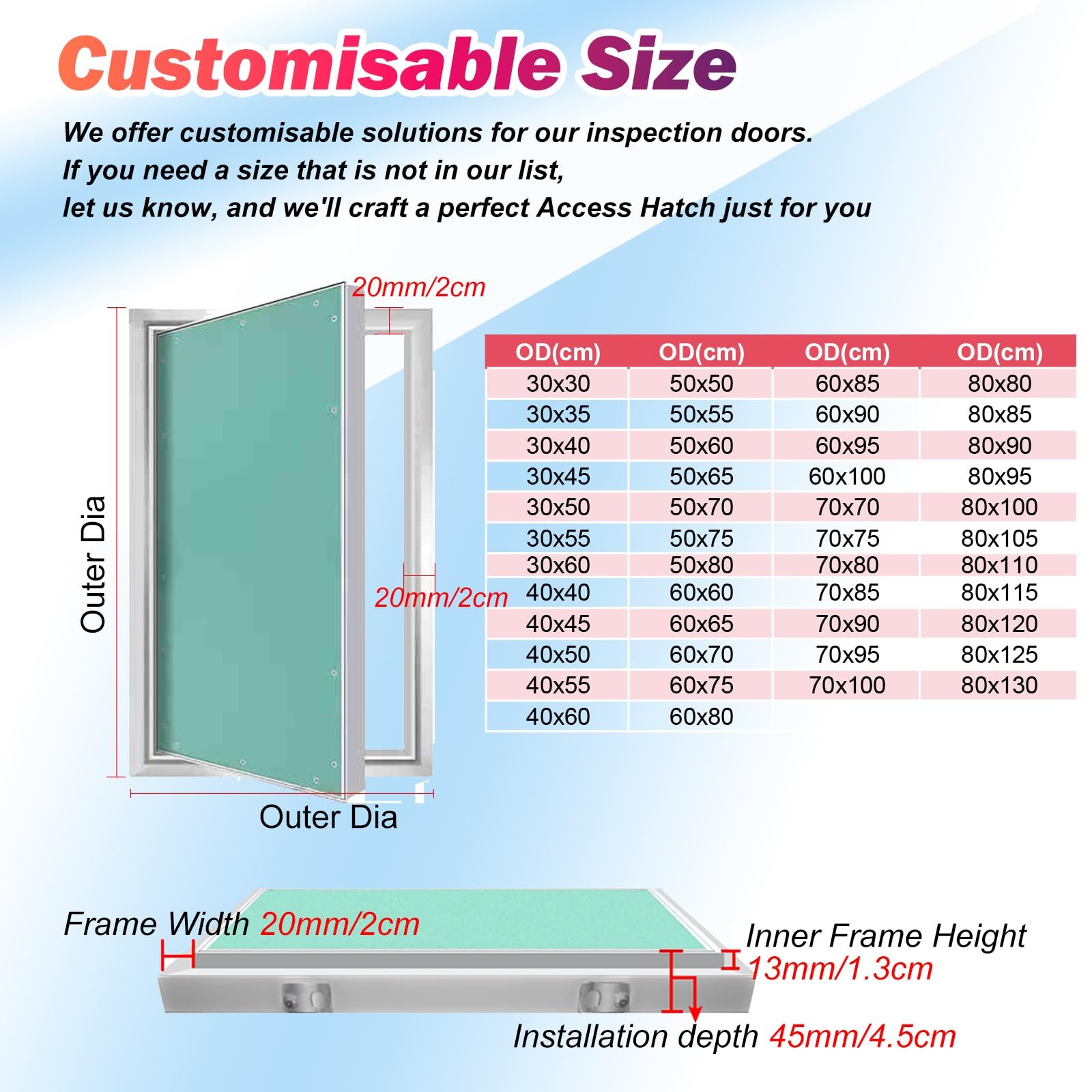 Genérico Trampilla Pladur Panel De Acceso para Pladur Pintable 30x50 40x60 60x100 80x130, Apertura por Empuje - Trampilla De Servicio Empotrada para Baños, Edificios De Oficinas(60x100cm)