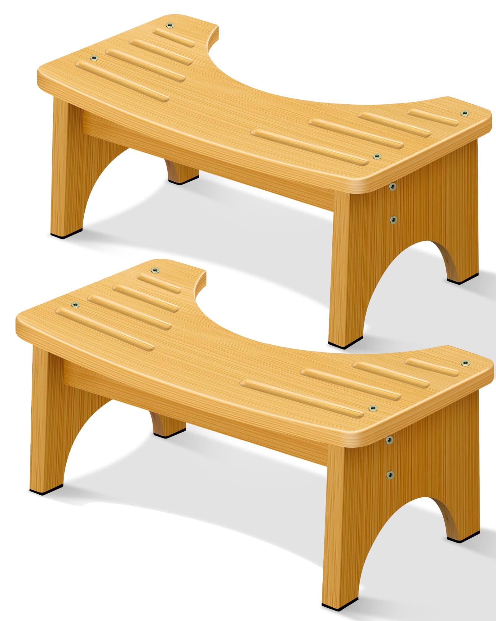 JACNITAD 2 Pack Bamboo Toilet Stool for Adults, 6.5" Toilet Potty Stool for Squatting, Bathroom Toilet Stool Squat Adult, Non-Slip Poop Stool for Adults, Healthy Gifts for Kids Seniors. (Wood)