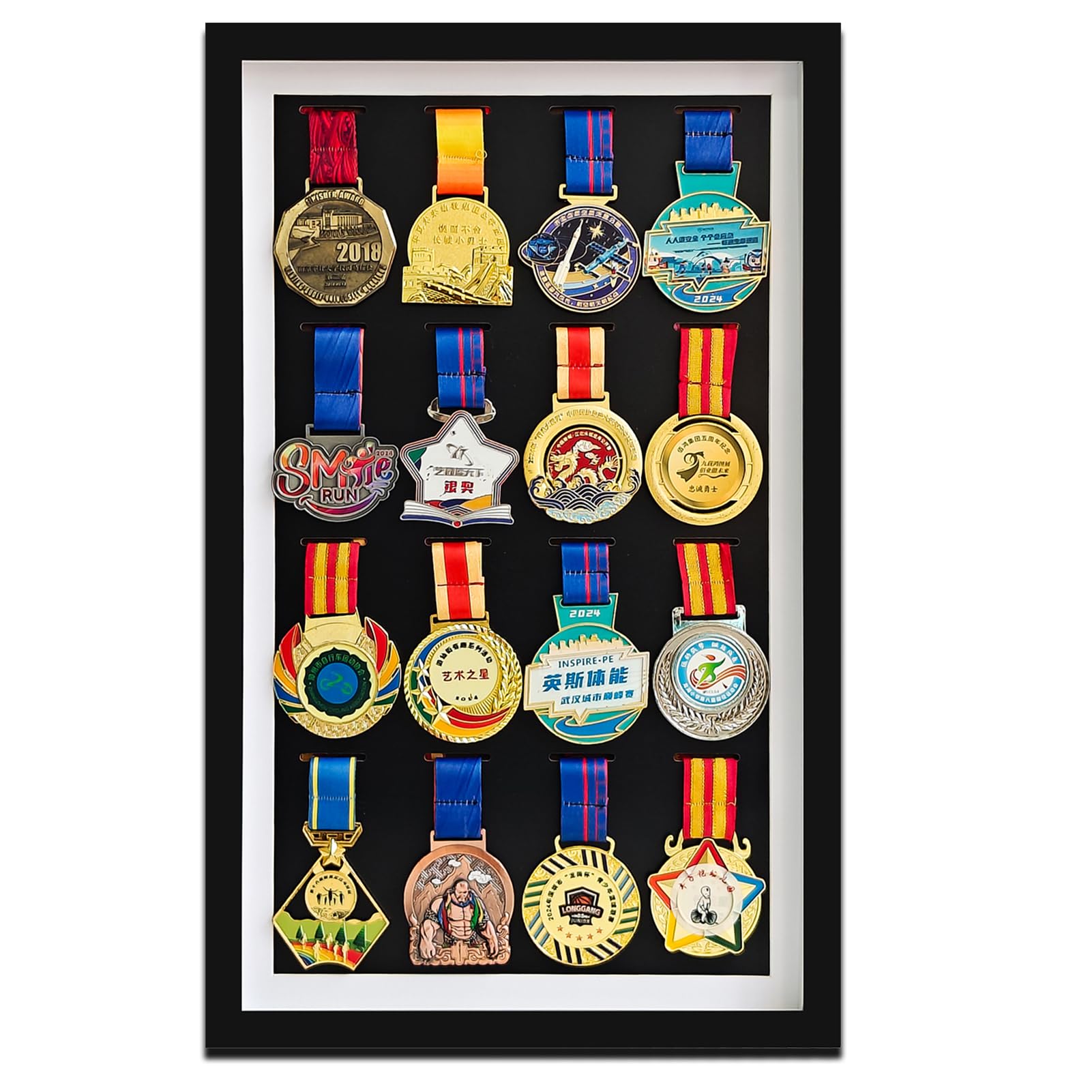 Medaillen-Vitrine, 16 Medaillen-Vitrine, Schattenbox-Rahmen 55 x 34 cm, große 3D-Medaillen-Display, Marathon-Medaillen-Display und Rahmen, Schwimmen, Läufer, alle Sport-Medaille, Wandmontage, Schwarz
