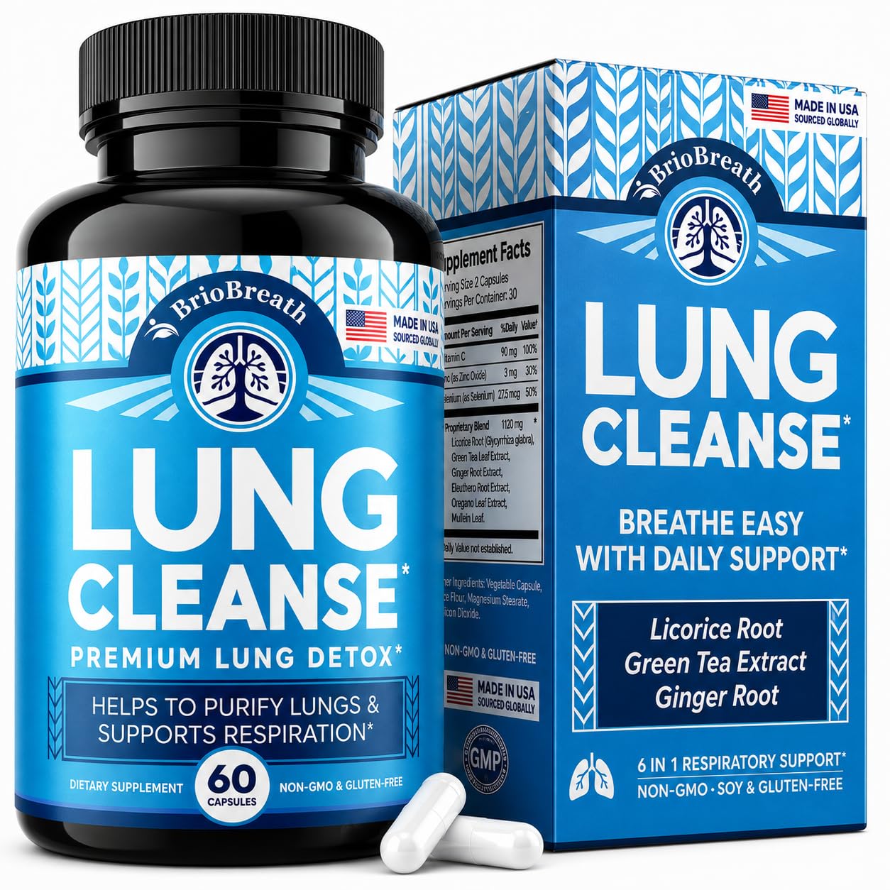 Lung Support Supplement - Natural Capsules for Lung Cleanse and Detox - Made in USA - Respiratory System; Mucus Clear - Vegan Supplement for Lung Detox; Respiratory Support - 60 Capsules