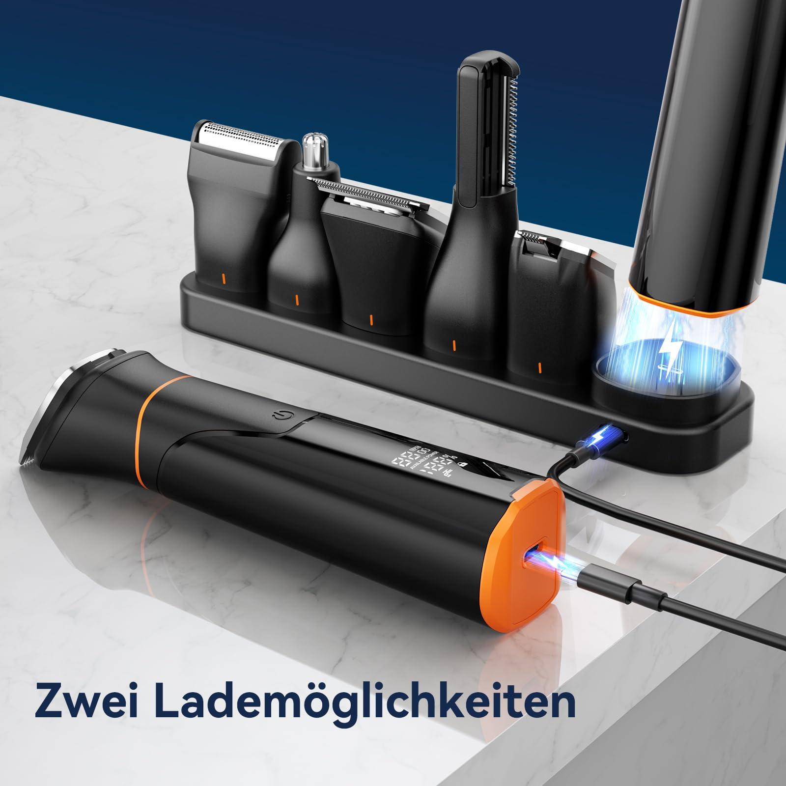 MAXGROOM 6 in 1 Barttrimmer, Elektrischer Bartschneider Herren mit Magnetischen Schneideinheit, 120 Min Akkulaufzeit Beard Trimmer, IPX6 Wasserdicht Bartrasierer Leicht zu Reinigen, Type-C