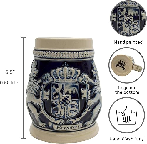 Miniatura 3 de 0,65 litros  OktoberfestHaus Regalos alemanes para hombre pintados a mano Stein Bayern Escudo de armas Jarras de Cerveza y Jarra Stein