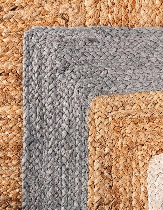 Tappeto in iuta misto cotone, 3,5 x 4,5 m, grigio e bianco con beige