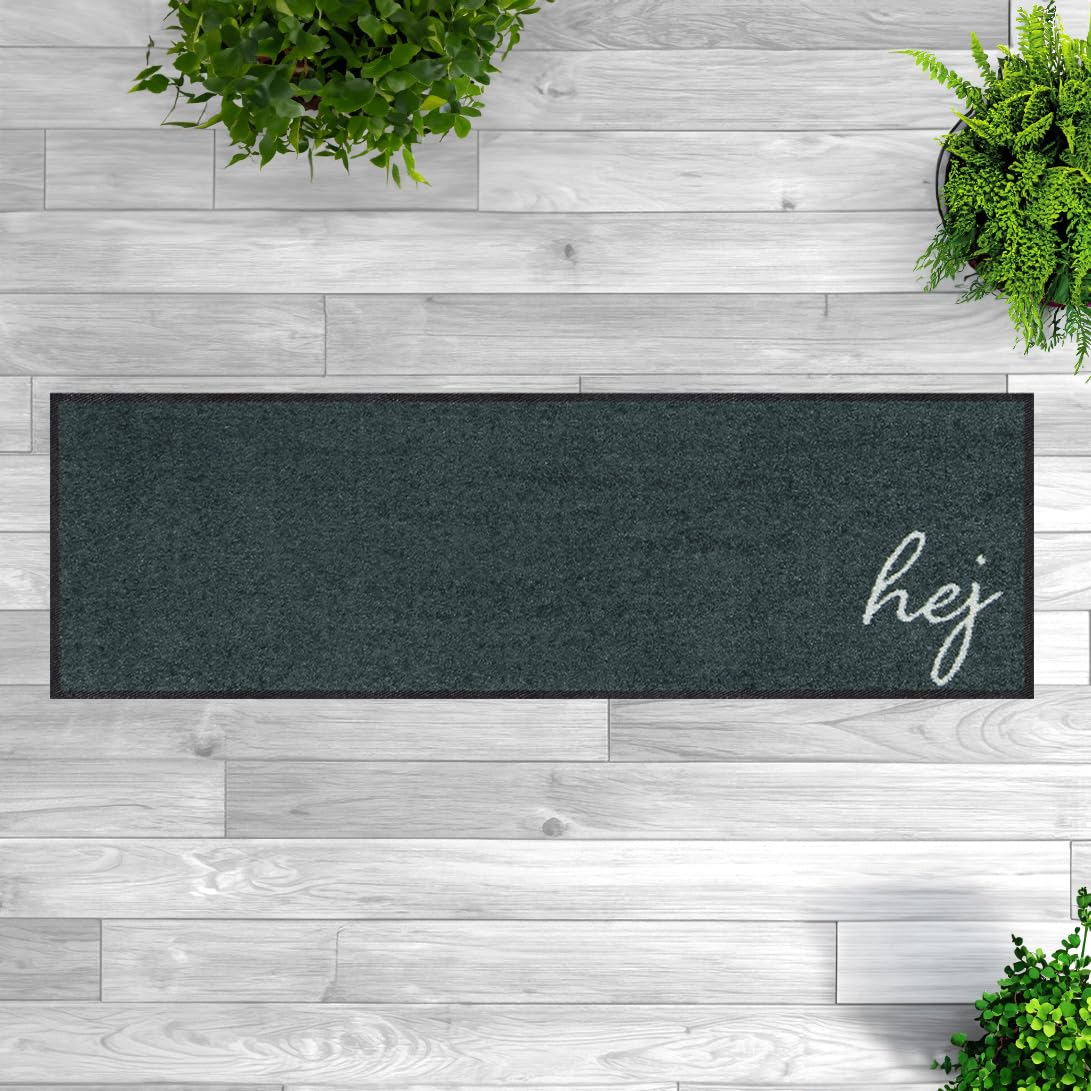 MOCAVI Mat Fußmatte Schuhparkplatz mit Rand waschbar außen & innen anthrazit 30x100 cm Hej Schuh-Teppich lang, schmal, Schuhe ausziehen, Deko sbereich innen, außen, Matte, Haustür, Stiefelmatte