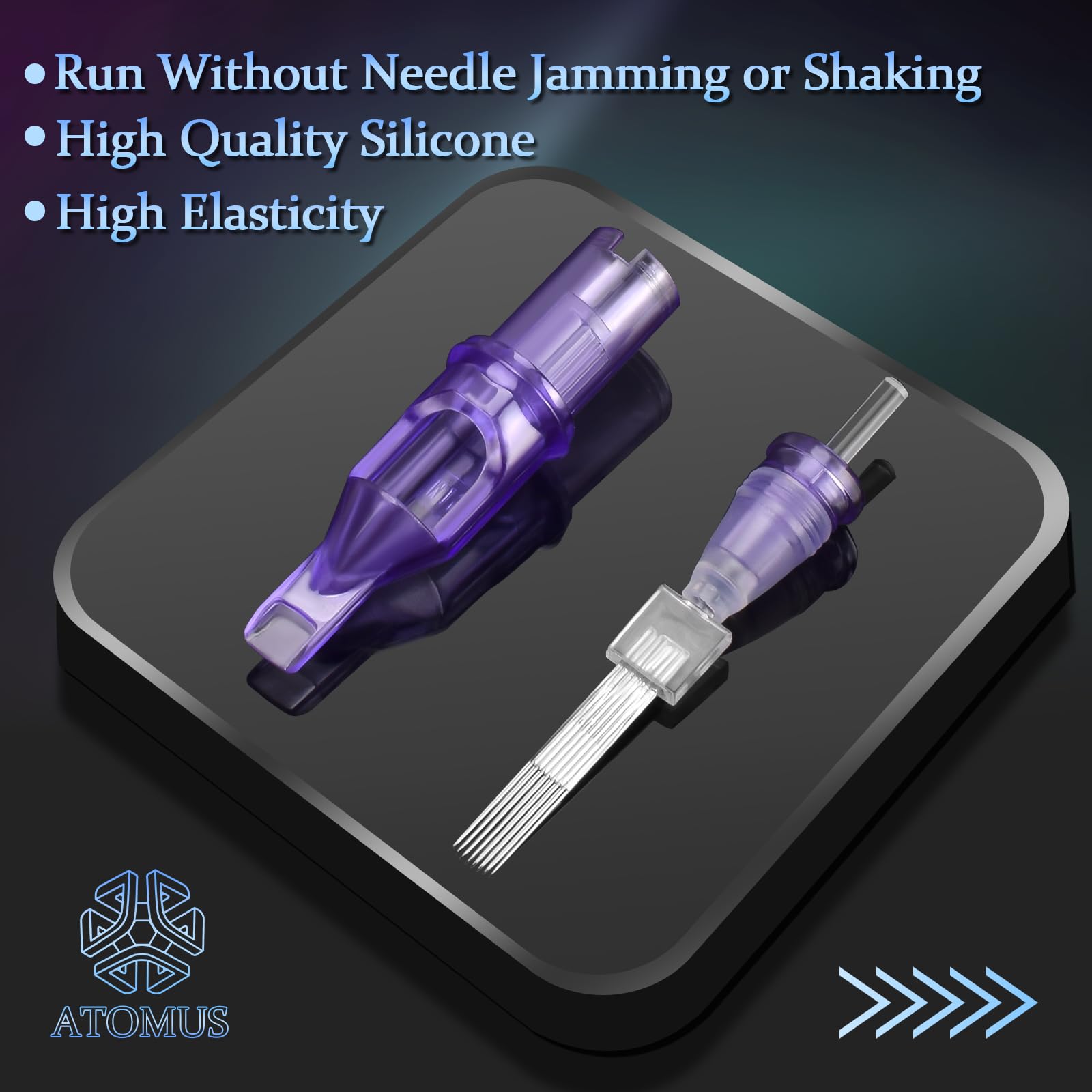 ATOMUS 50pcs Tattoo Cartridge Needles Size #10 RS RM M1 Purple Round Liner Tattoo Needles for Tattoo Gun Pen (5RS+7RS+9RS+7M1+9M1+11M1+7RM+9RM+11RM+15RM)