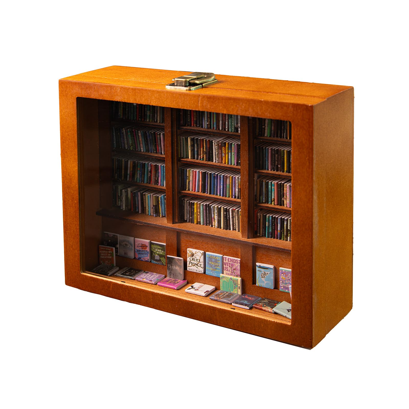 TEBTDN Anxiety Bookshelf for Shake Away Your Anxiety, Contains 300 Mini Anxiety Book, Miniature Display Shelf, Creative Ornaments, Stress-Relieving Gifts for Family and Friends (Brown)