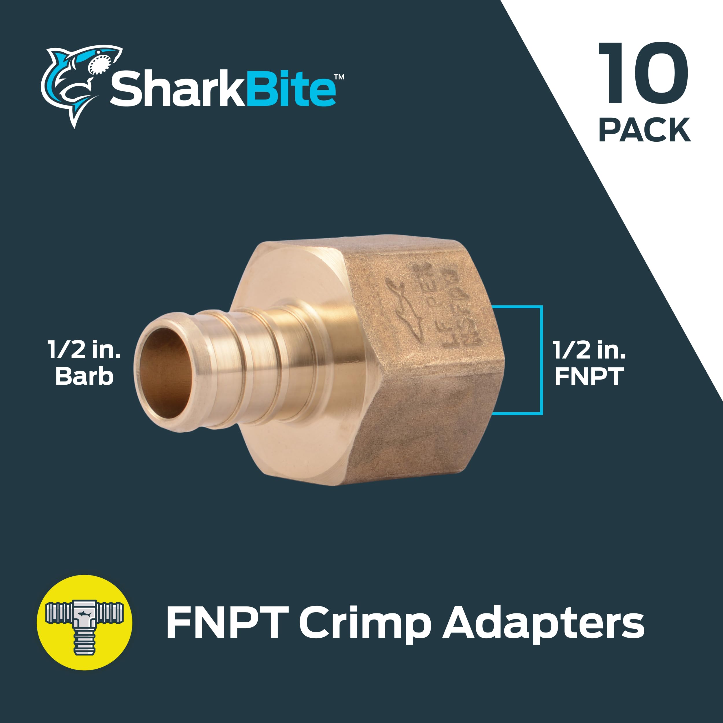 SharkBite 1/2 Inch Crimp Female Adapter, Pack of 10, Brass Plumbing Fitting, PEX Pipe, Copper, UC072LFA10