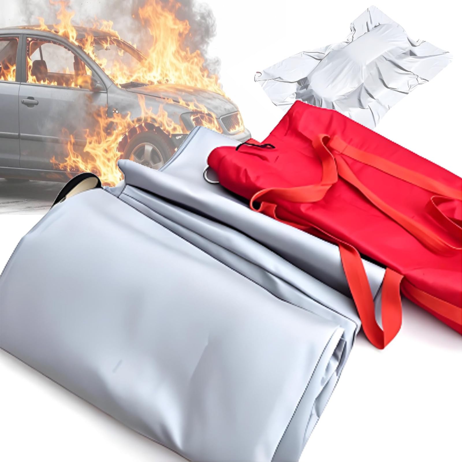 Manta ignífuga para coches eléctricos y de gasolina, para accidentes y estaciones de carga, manta ignífuga de emergencia, doble cara con revestimiento de silicona, resistente al calor hasta 1100 °C,