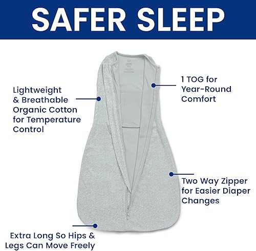 Miniatura 4 de Delta Children Gap babyGap TrueSleep - Saco de dormir con cremallera y manta integrada, 100% algodón orgánico, certificado GOTS y Oeko-Tex 100,