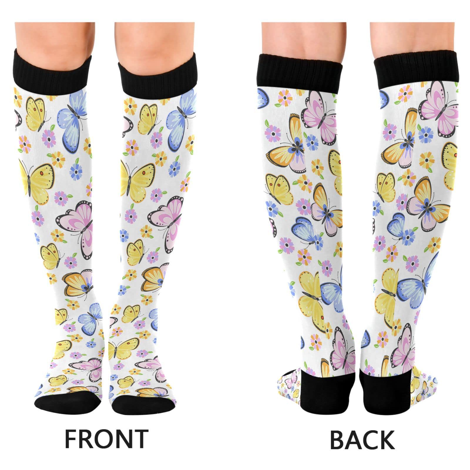 Wusikd Butterfly Flowers Compression Socks for Women and Men Circulation Cute Long Socks for Athletic Running 1