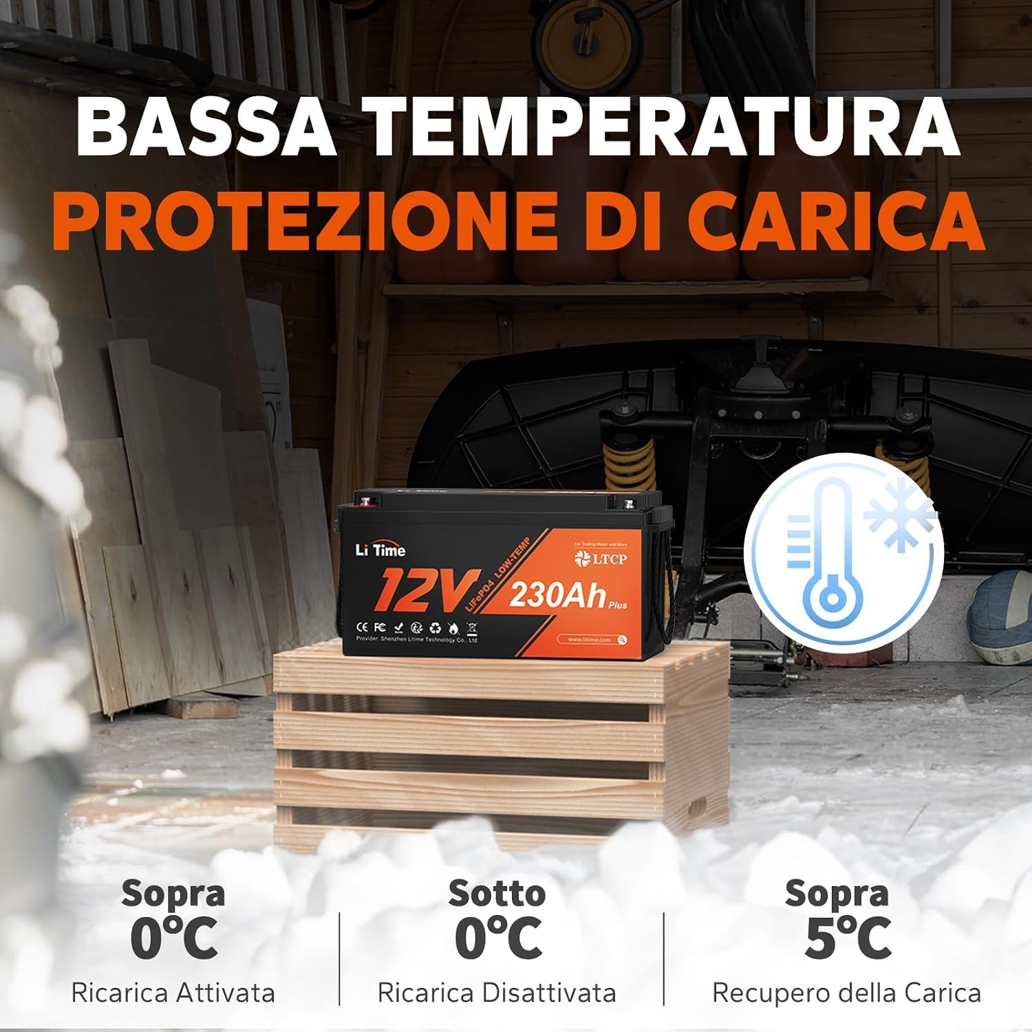 LiTime Batteria Litio 12V 230Ah LTCP LiFePO4 per Camper, Caravan (4 pezzi)