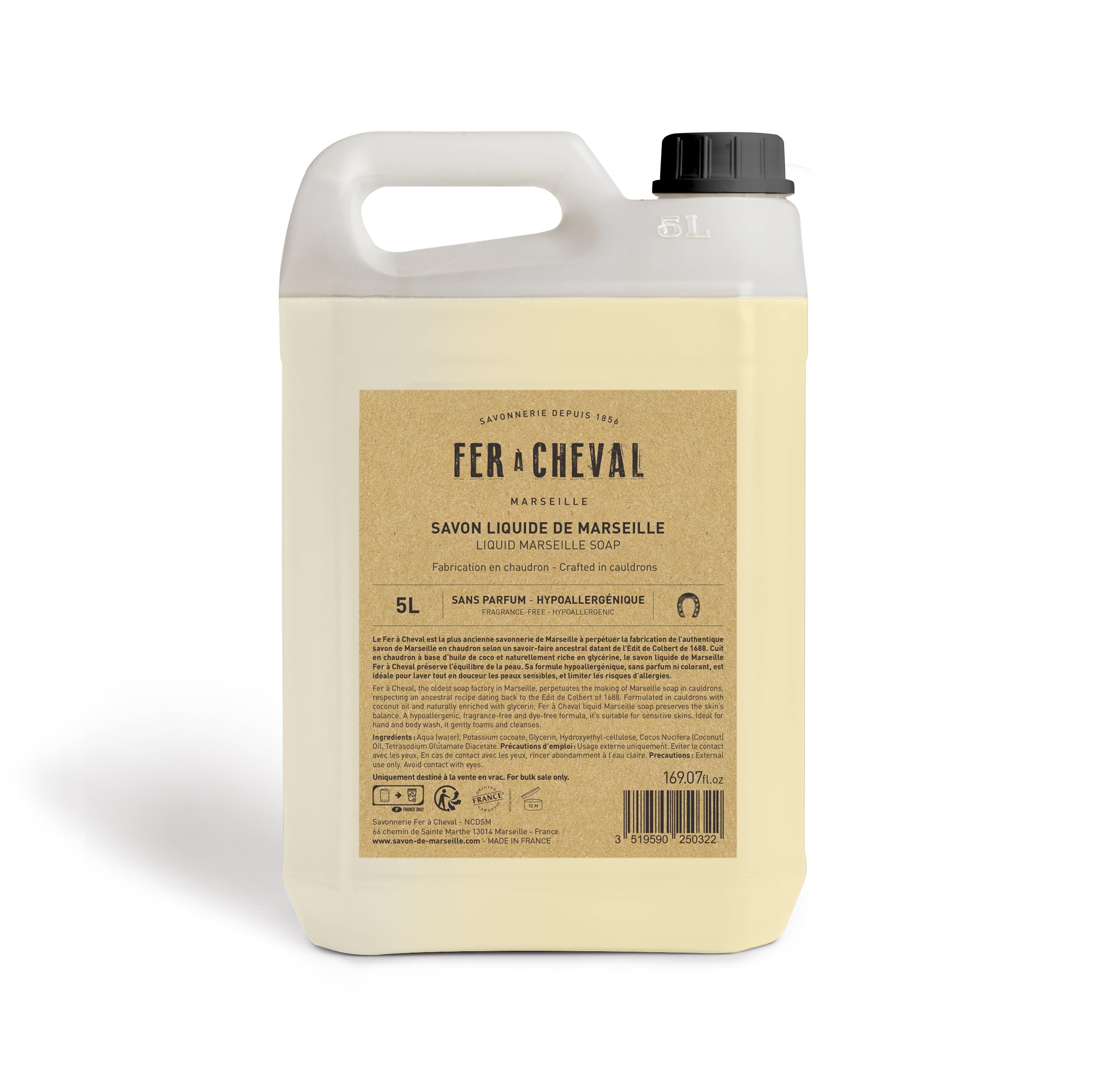 Fer à Cheval - Vero sapone di Marsiglia liquido - Senza conservanti e ipoallergenico, è delicato sulla pelle più sensibile (SENS PROFUM, 5L)