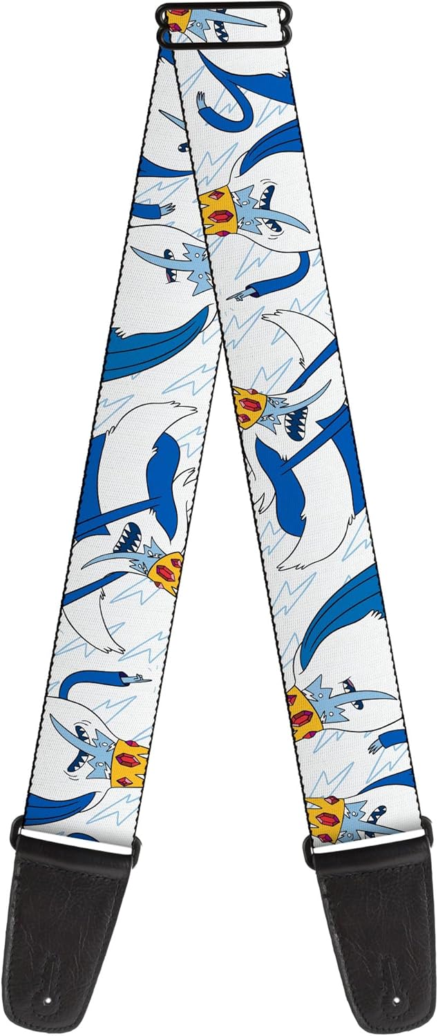 Buckle-Down Cartoon Network Guitar Strap, Adventure Time Ice King Poses and Bolts White Blue, 2 Inches Wide