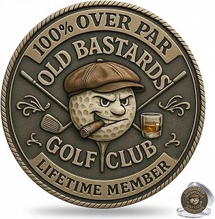 Over Par Old Bastards Golf Coin, Funny Golf Challenge Coin, Golf Club Lifetime Member Commemorative Coin with Whiskey Design, Gag Gift for Golfers and Friends (1PC)