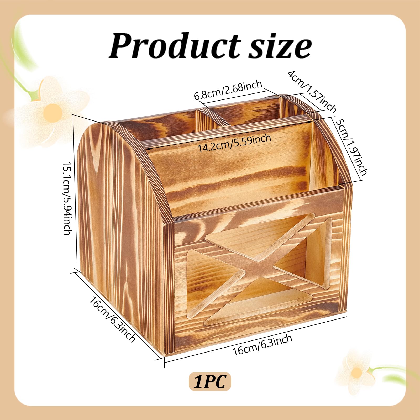 Rustikaler Schreibtisch Organizer Aus Holz Vintage Fernbedienungshalter 16x15.1cm Großer Holzhalter Für Bürobedarf Tisch Organizer Box Mit 3 Fächern Für Das Wohnzimmer (Burlywood)