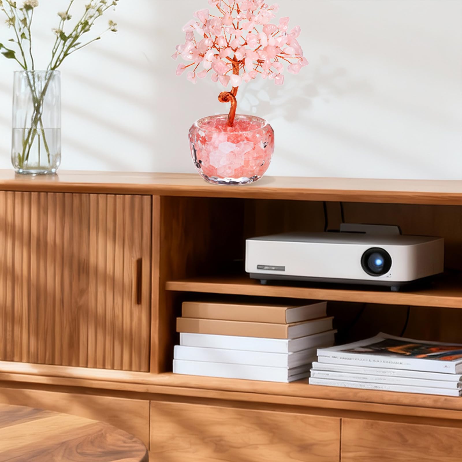 Albero della Vita in Cristallo Rosa Albero dei Soldi Feng Shui con Pietre Naturali, Decorazione Zen e Regalo Spirituale per Casa e Ufficio