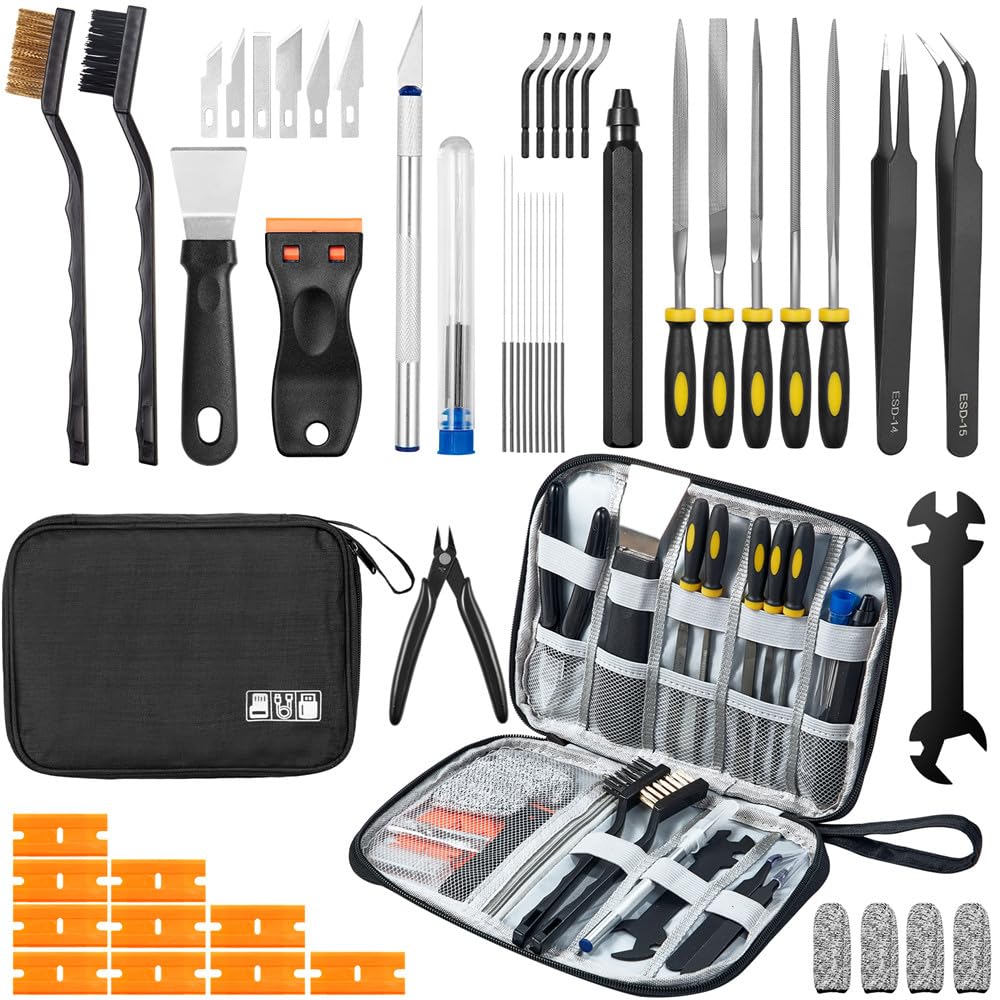 45Pcs 3D Printer Tool Kit & Accessories for All FDM/SLA Printers, Includes Nozzle Cleaning Kit, Scraper, Deburring Tool, Files, Brushes - Complete Starter Kit with Case-image-31