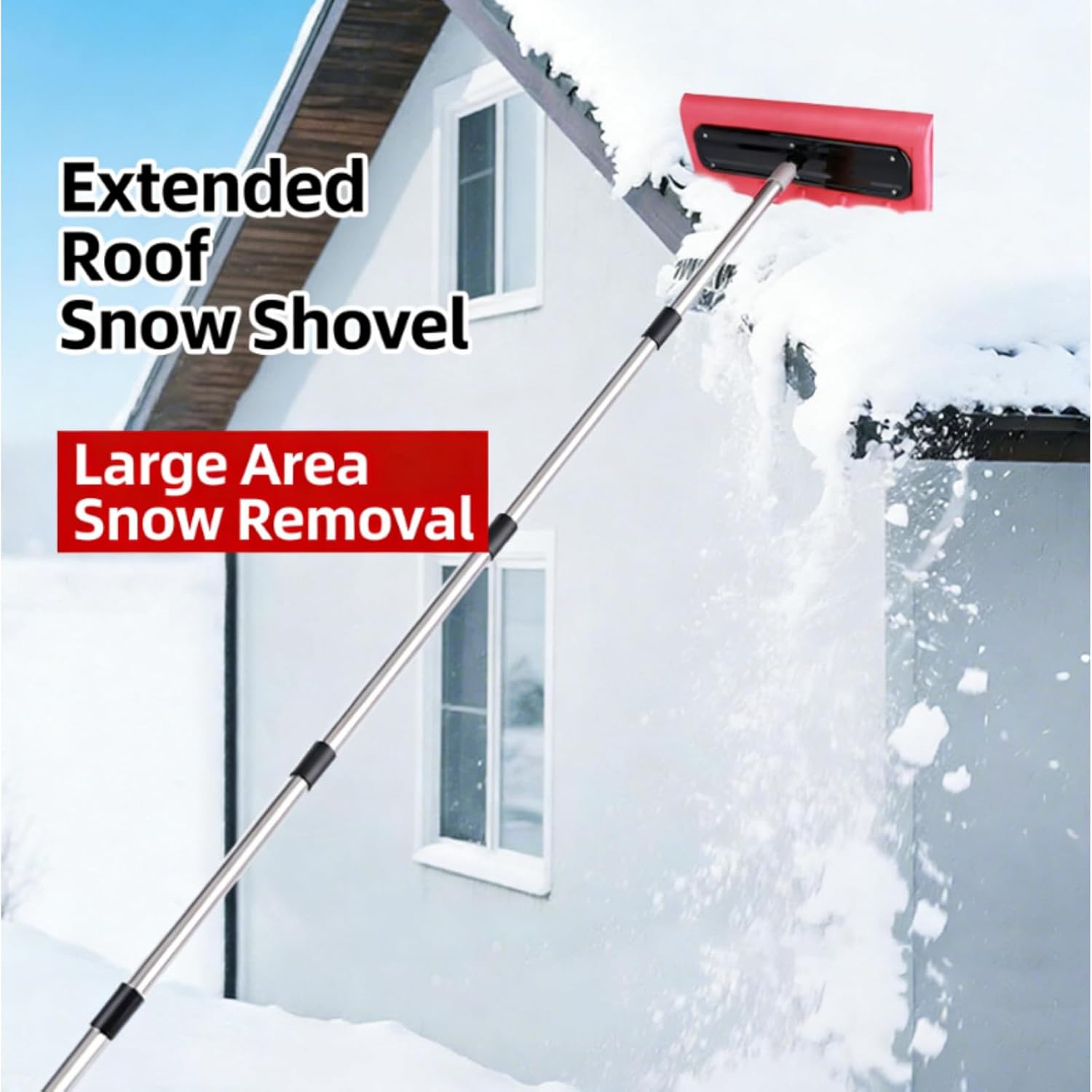 Foam Head Roof Snow Rake, Snow Roof Rake with 2m Pole, Lightweight No-Scratch Snow Brush for Vehicles, Pole-Compatible Design for Winter Snow Removal, for Roof Vehicle Driveway Outdoor (1set)