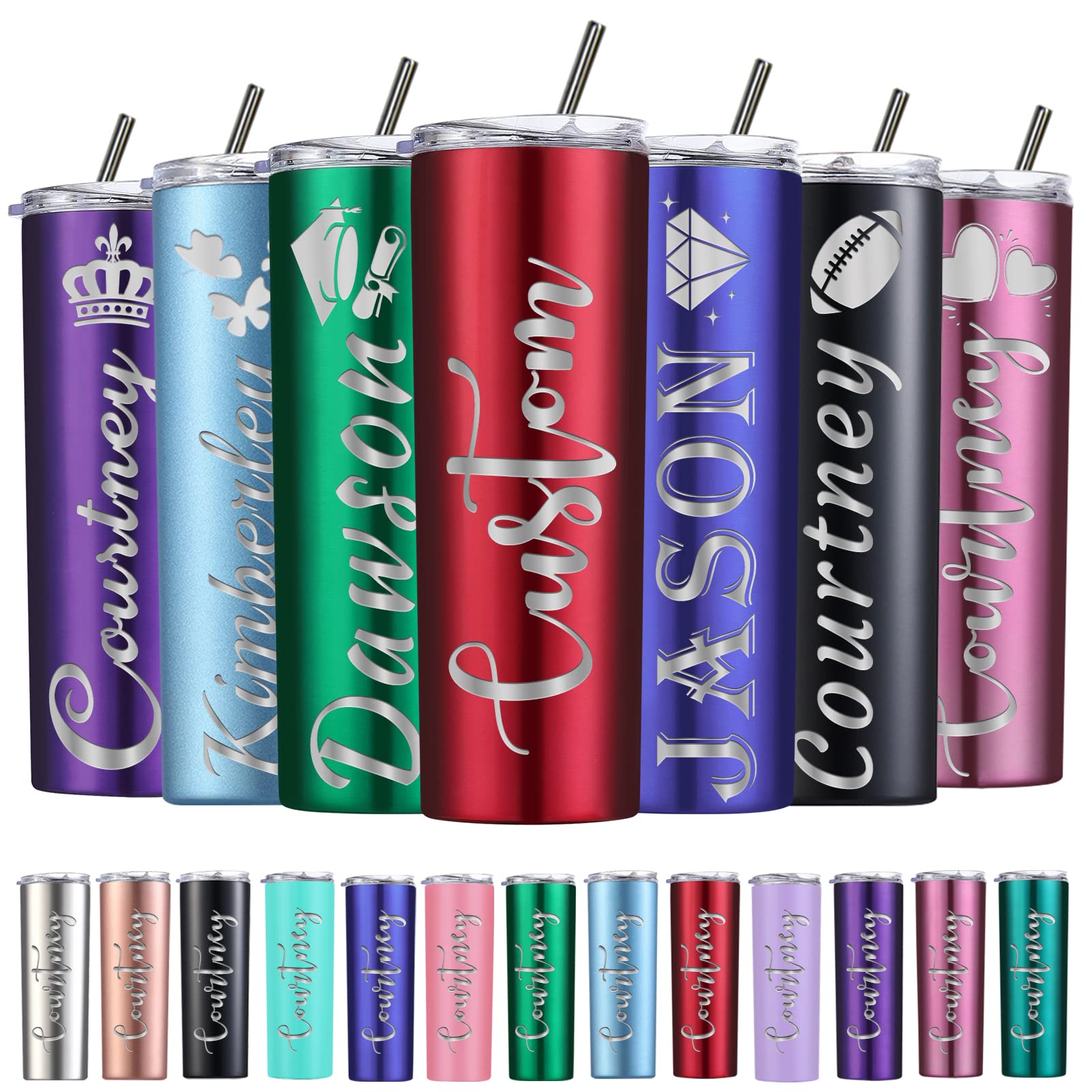 Personalized Skinny Tumbler Custom Stainless Steel Skinny Tumblers with Lids and Straws Customized Insulated Engraved Skinny Tumbler with Name 20 Oz for Men Women Mother's Day Father's Day Graduation