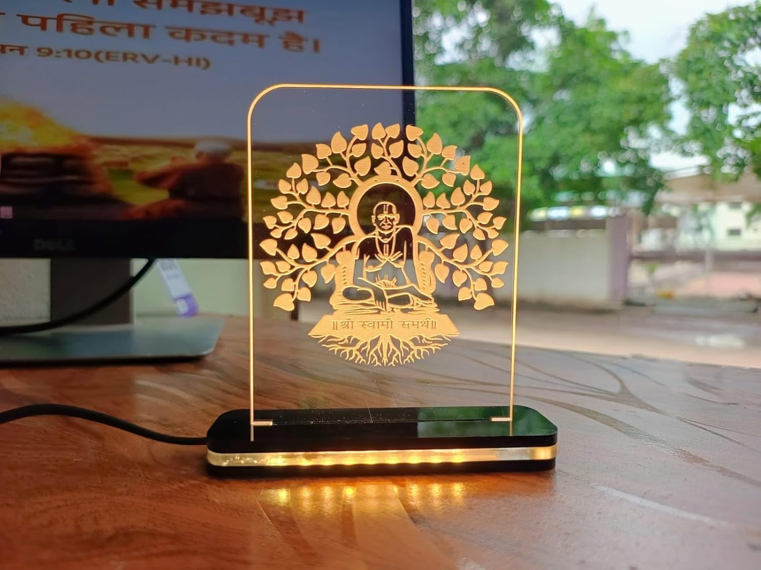 A N Creation LED Night Light Lamp with Swami Samarth Design, Acrylic 3D Illusion Table Lamp, Gold Tree Pattern, USB Powered Religious Decor-image-34