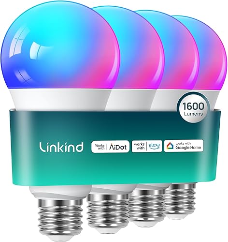 Linkind Bombillas inteligentes, bombilla inteligente de 1600 lm (equivalente a 100 W), funciona con Alexa y Google Home, RGBTW bombilla que cambia