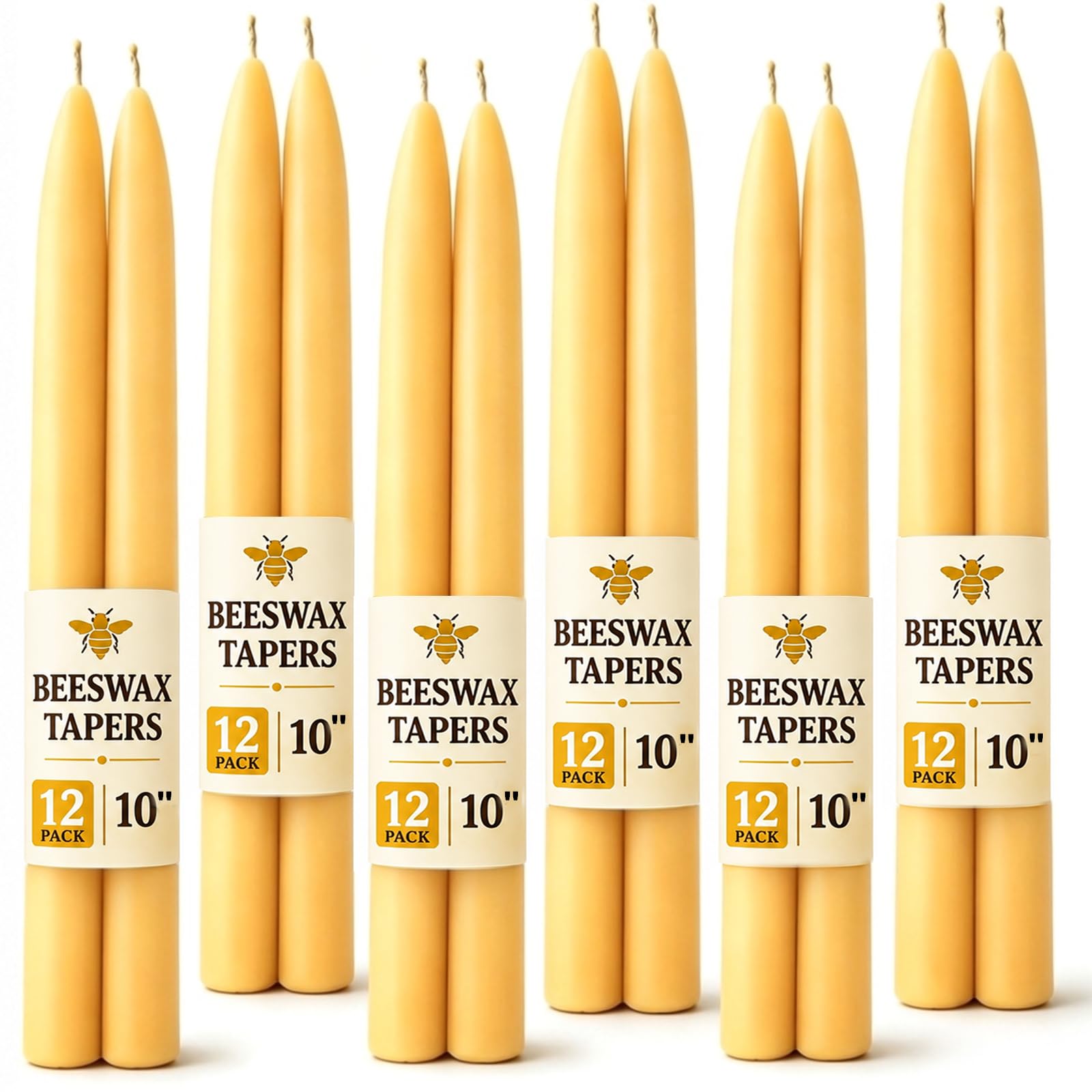 12 velas cónicas de cera de abeja natural de 10 pulgadas, velas de cera de abeja sin humo y sin goteo, 10 horas de tiempo de combustión, candelabros de cera de abeja para decoración del