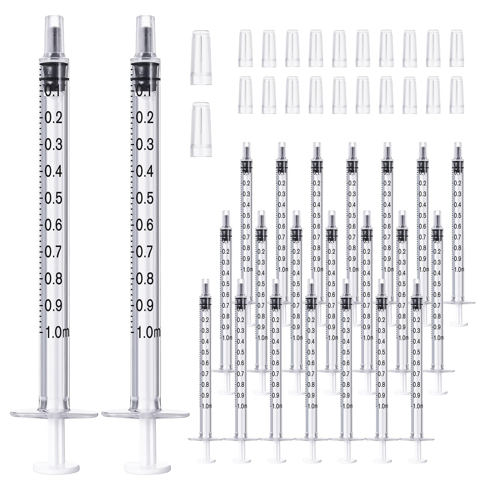 JOLLY PARTY 20 Pack 1ml Syringes with Caps, 1cc Syringe Needleless, Small Oral Syringe with Tip Cap Individually Wrapped for Scientific Labs, Liquid Measuring, Pet Feeding, Oil & Glue Dispenser