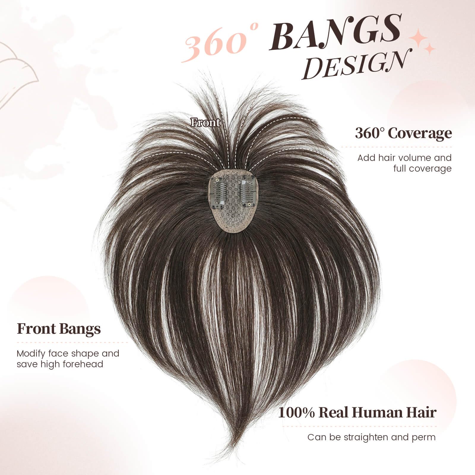 MARJORIE Clip in Bangs,360°Cover Bangs Hair 100% Real Human Hair Fake Hairpieces Clip on Bangs for Women Brown Black Fringe with Temples Wispy Bangs for Daily Party
