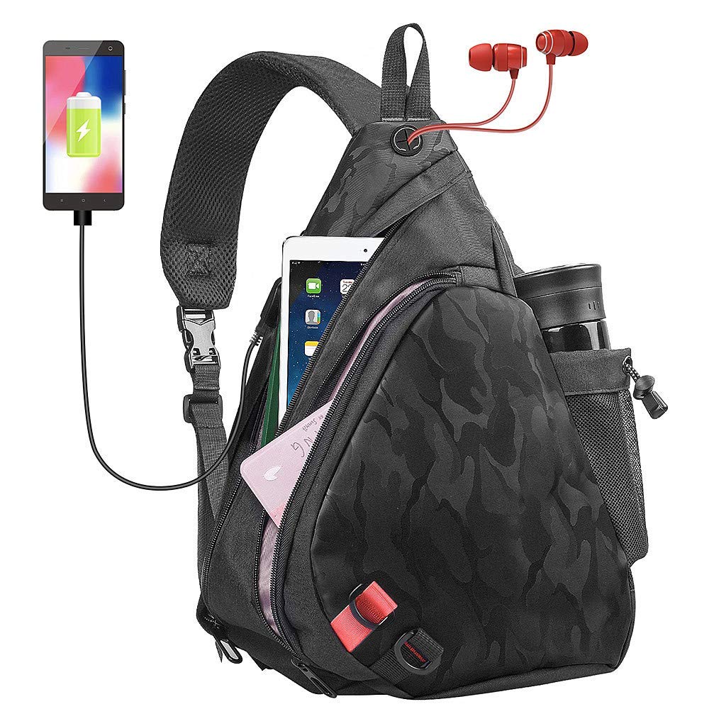 Sling Bag One Strap Backpack Crossbody Bag with USB Port for Men & Women