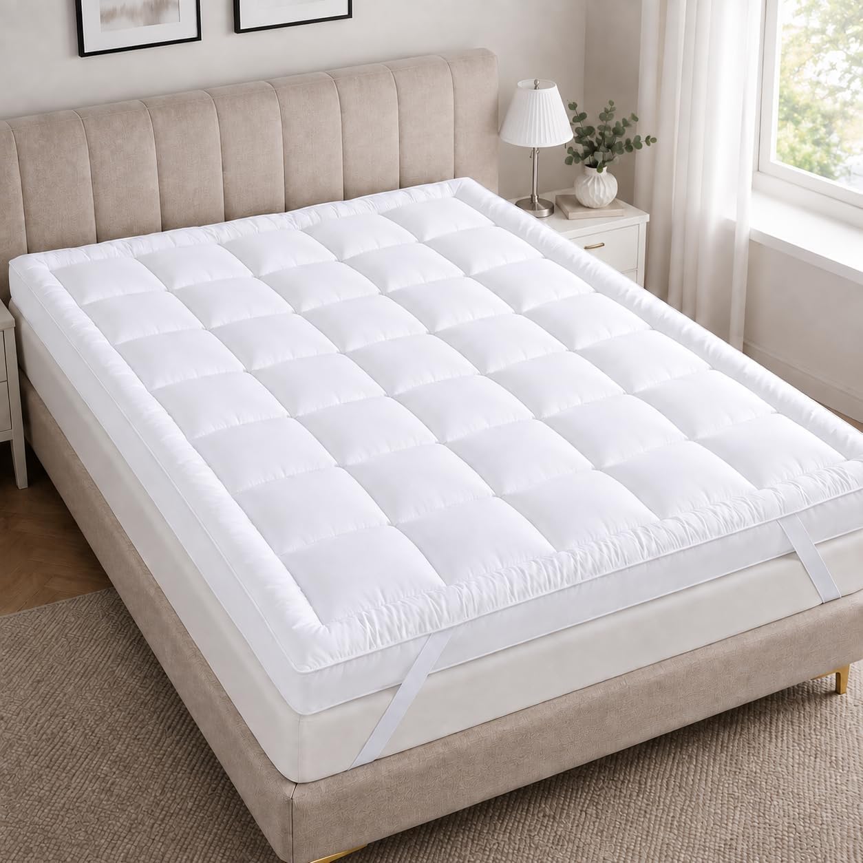 ARLINENS Cot Bed Mattress Topper 5cm Thick, 70 x140cm, Hotel Quality Quilted Microfibre Bed Topper, Hypoallergenic, Soft & Breathable, Elasticated Corner Straps, Machine Washable