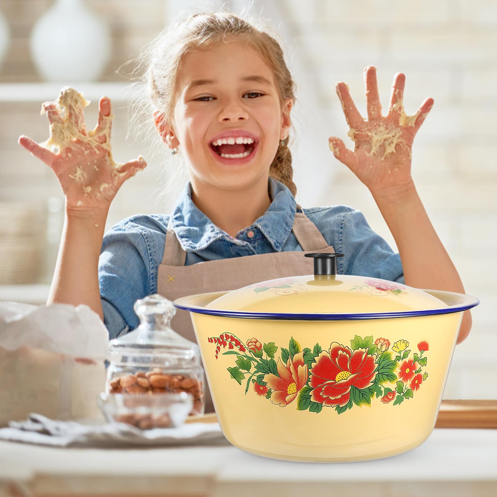 BESTonZON Casserole Émaillée Couvercle Grosse Capacité en Émail, Marmite à Soupe Économe en Énergie Cuisine, Ralentit la Dissipation de Chaleur Plusieurs styles