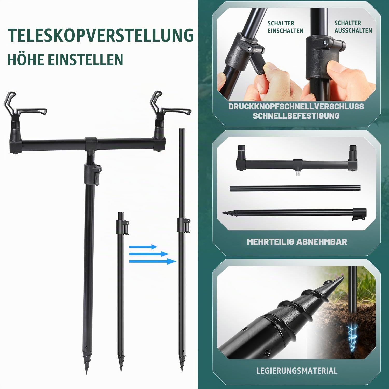 Sougayilang Angelrutenständer-Set, Aluminiumlegierung Feeder Karpfenangeln Rutenpodest-Set Angelausrüstung Rutenpodest-Set Verstellbarer Angelrutenhalter für Outdoor-Feeder-Angeln