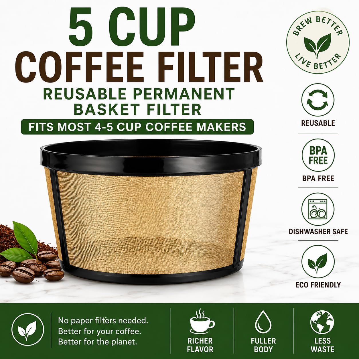 Medelco Filtro de café permanente de 4 tazas