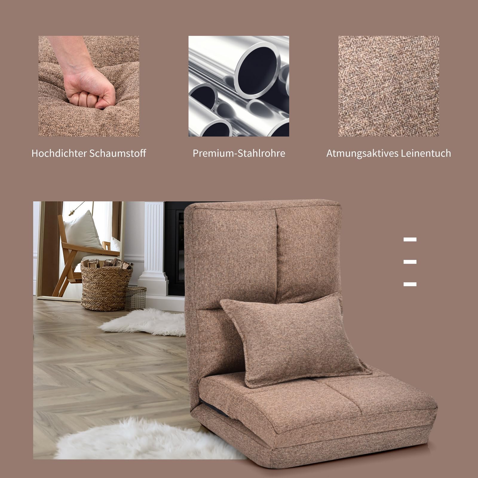 GOPLUS Vloerstoel, relaxstoel met armleuning en verstelbare rugleuning, vloerstoel met slaapfunctie, relaxstoel, meditatiestoel, vloerbank voor thuis en op kantoor (blauw