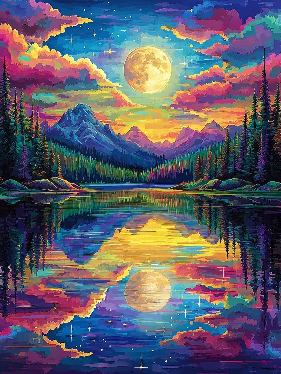 WEISHIWE Malen nach Zahlen Erwachsene Mondlandschaft, 70x90cm x-1103