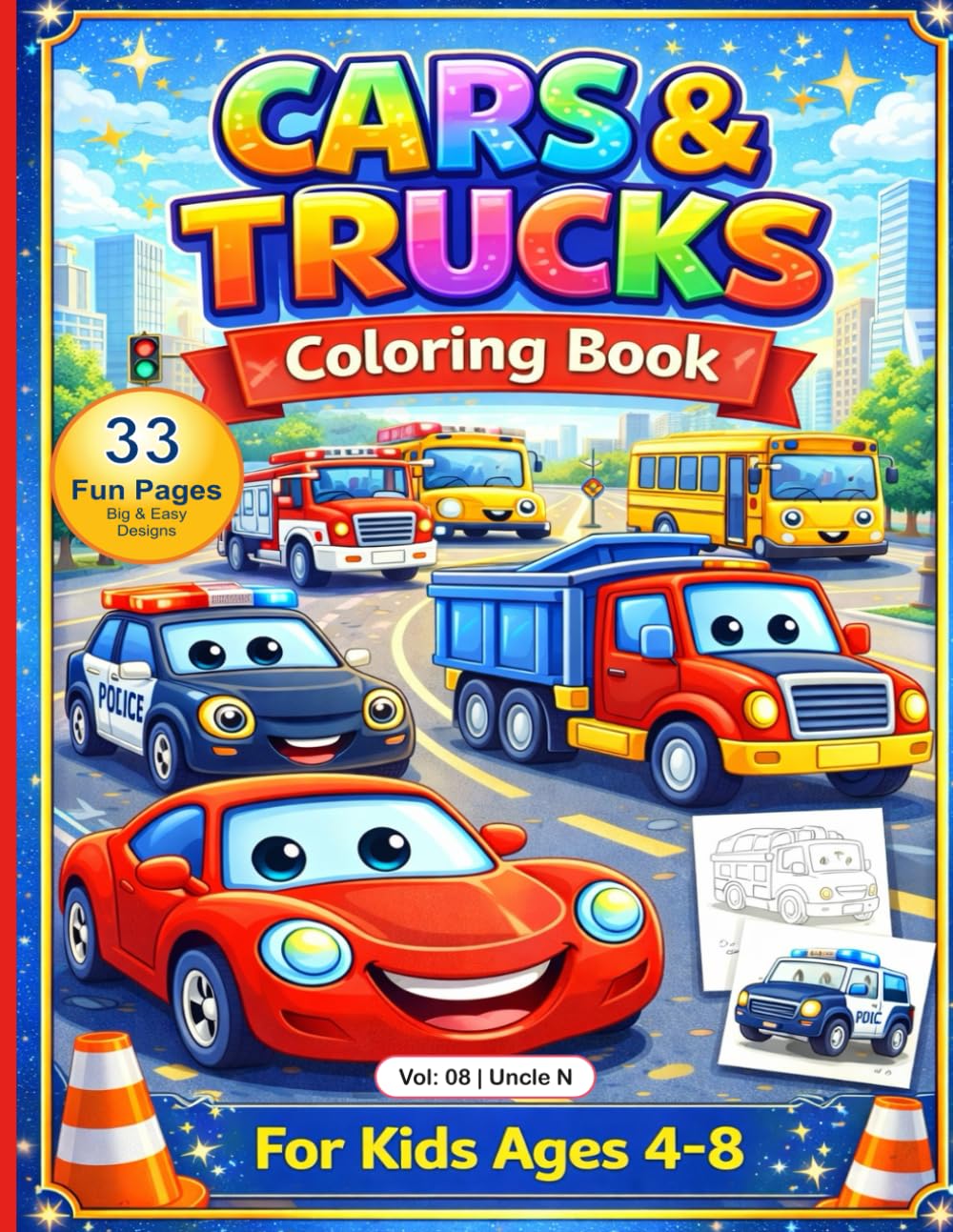 CARS & TRUCKS COLORING BOOK: All types of Cars - Trucks Drawing Coloring Book for Kids or Adults all Multi task, Relax, Create & Enjoy Every 33 Page