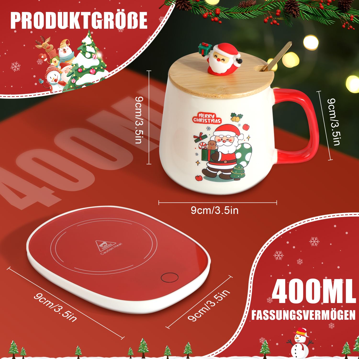 Weihnachtstasse, Tassenwärmer, Elektrischer Kaffeewärmer, Weihnachtstassen Set, Büro für Liebhaber von Wintergetränken (SDLR01)
