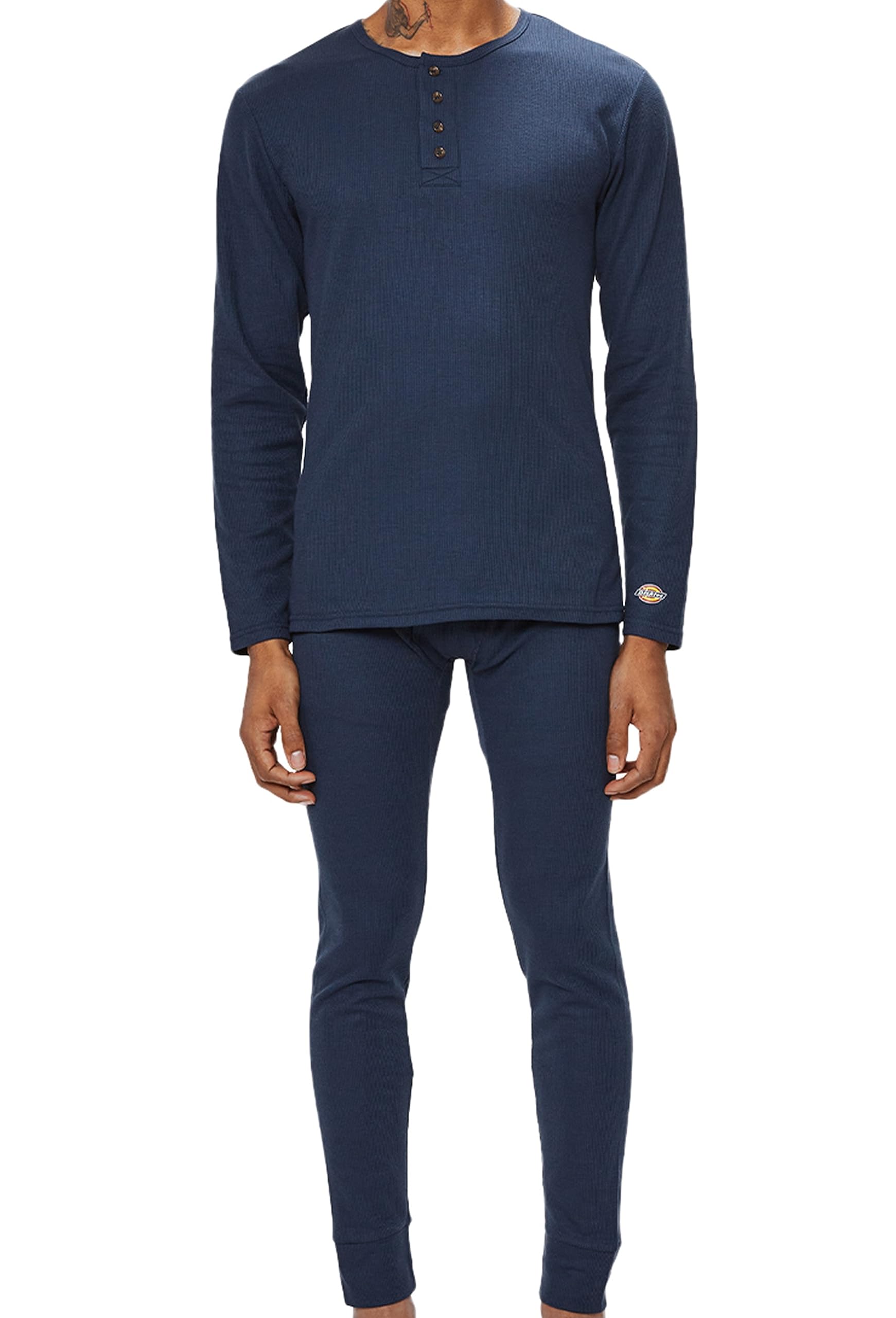 Dickies Mens Long Johns Thermal Underwear Set, 2 Piece Waffle Knit Henley Base Layer Set for Men Navy