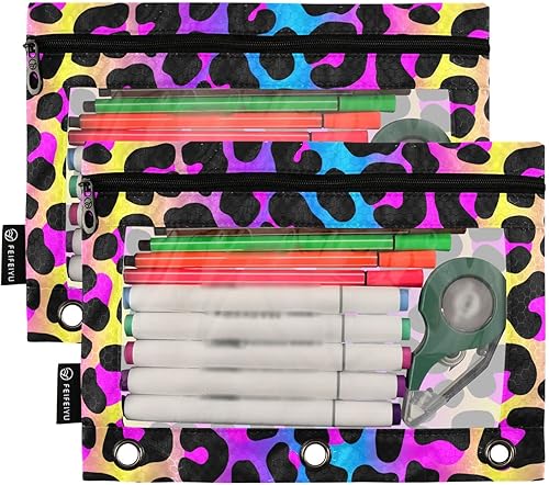 Vista 50 de ALAZA Estuche para lápices para carpeta de 3 anillas, carpetas con estampado de vacas, bolsas para lápices con ventana transparente con cremallera