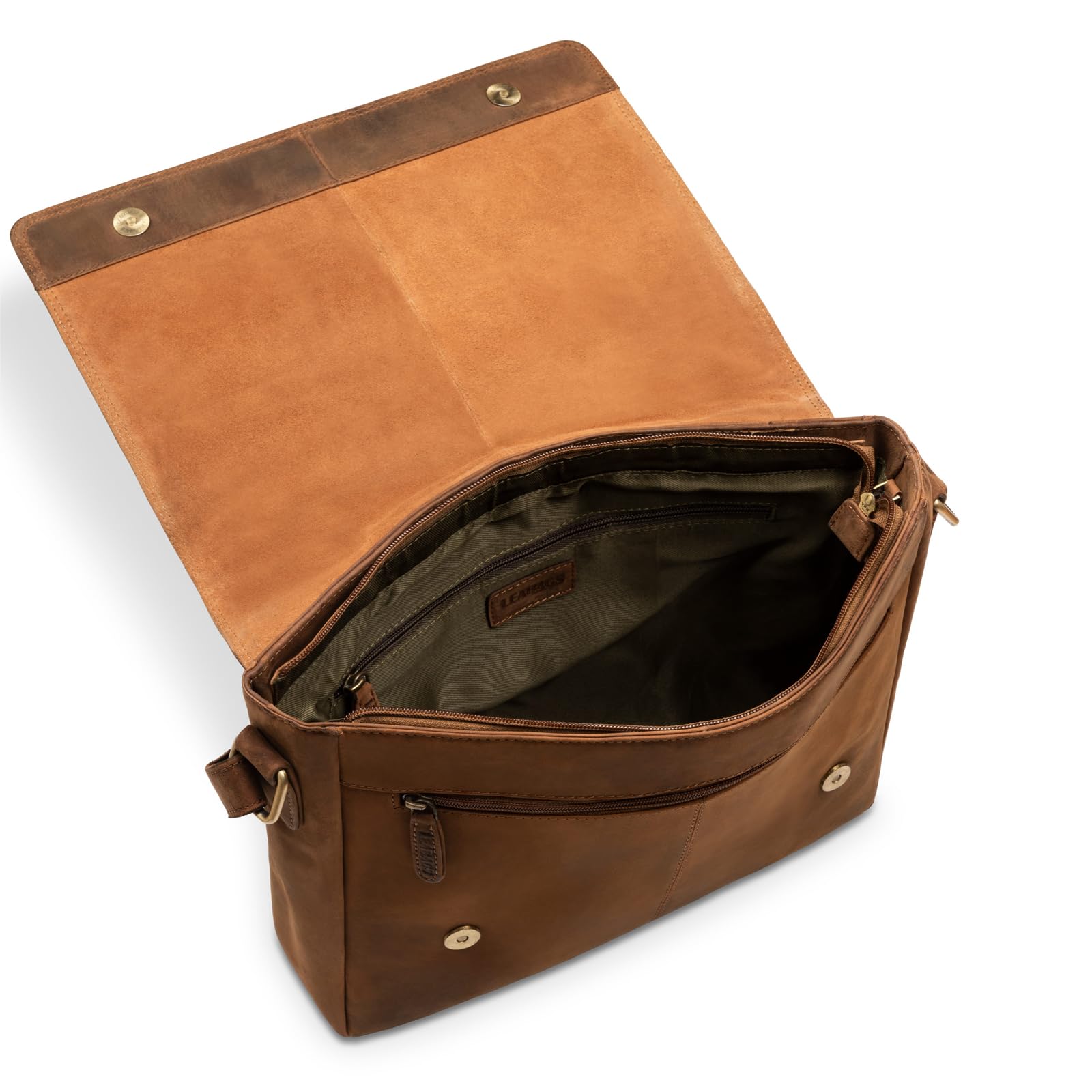 LEABAGS Leder Umhängetasche Herren & Damen I Echtleder Laptoptasche bis 14 Zoll I Messenger Bag mit Schultergurt I Schultertasche I Arbeitstasche I Tragetasche I Handtasche